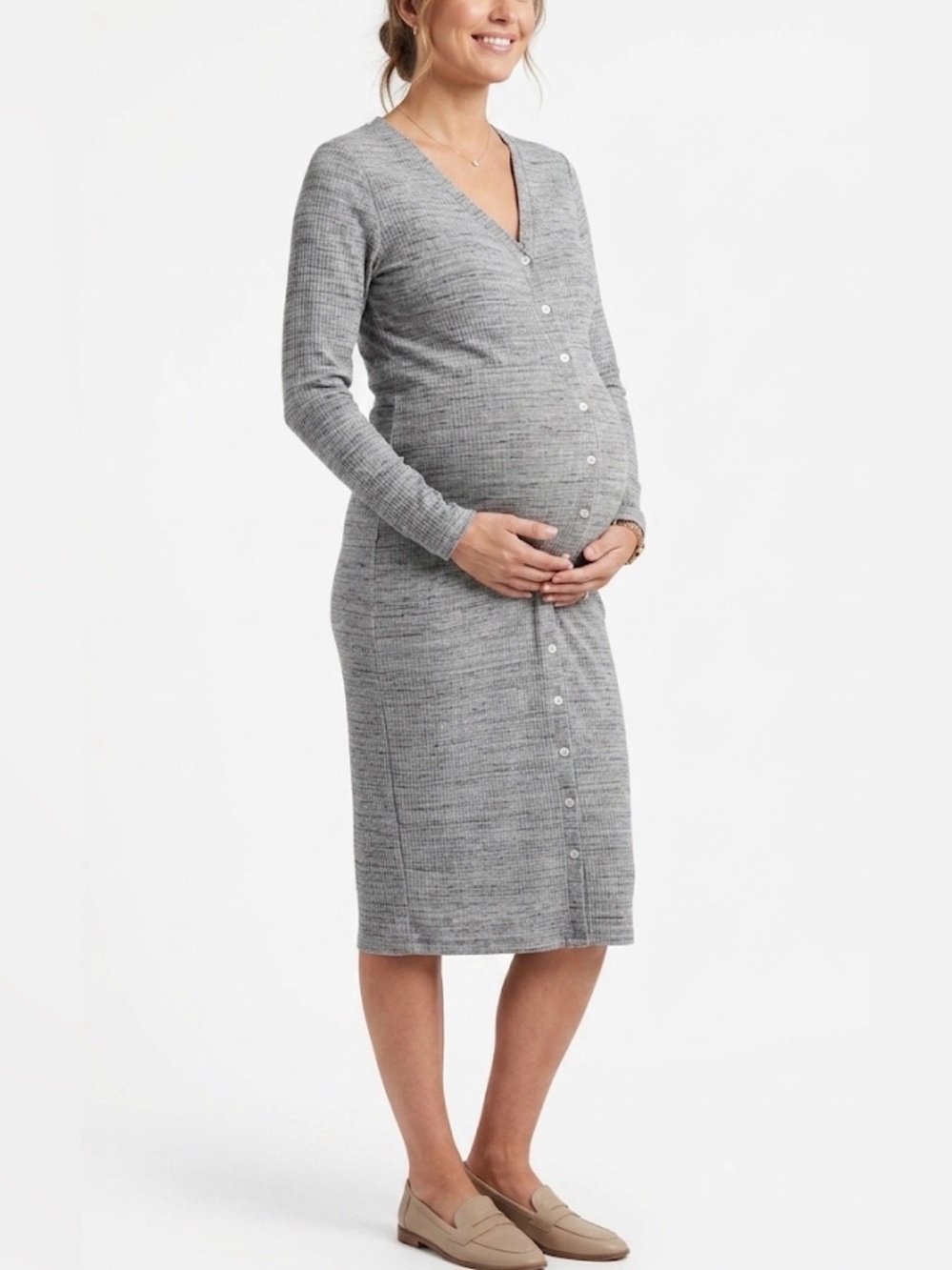 Hatch Maternity The Harper Cardigan Dress Pearl Grey Space Dye